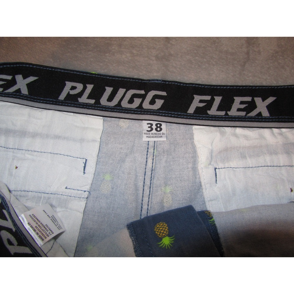 Plugg Flex Mens Blue Pineapple Print Chino Shorts Size 38 Tropical Summer Casual - Picture 6 of 7